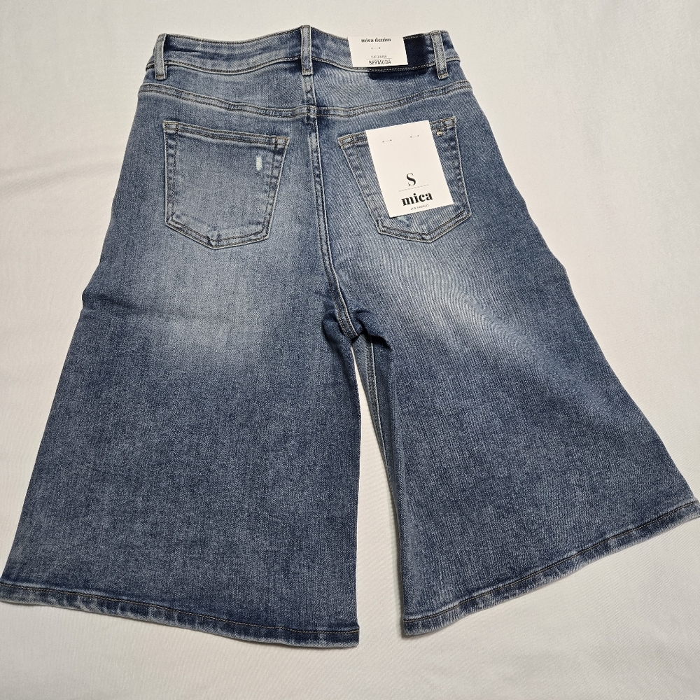 NWT mica denim Women's Super High Wide Medium Wash Bermuda sz S - Picture 10 of 12